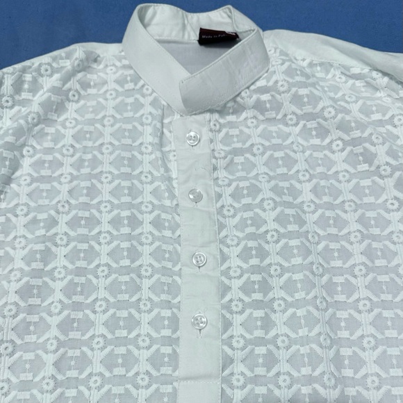 Boys 2 Piece Pakistani Shalwar Kameez White Cotton Kurta Fully Embroidered - Picture 4 of 10